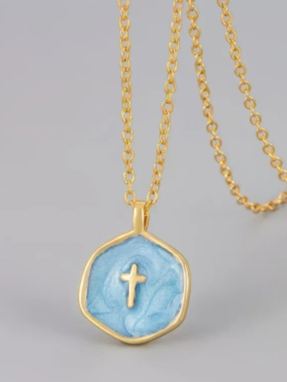Gold Cross Blue Pendant Necklace - Women's Jewelry